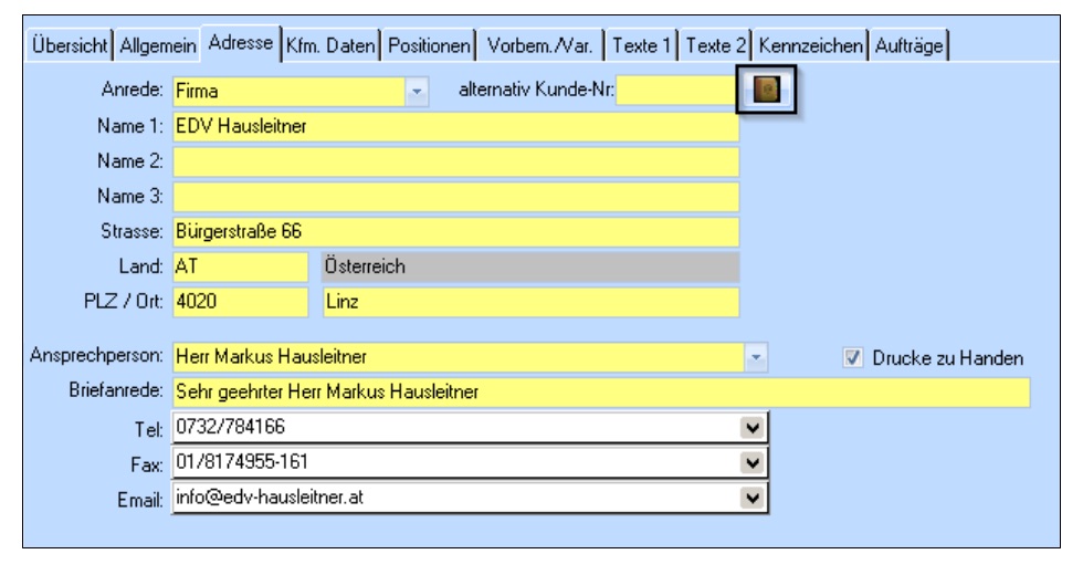 Alte WAWI Kundenmaske mit Adresse Anrede Name Telefon